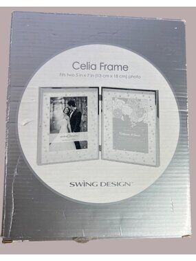 Swing Design Celia Frame For Two 5x7 Photos Silver Finish Hinged Dual Display